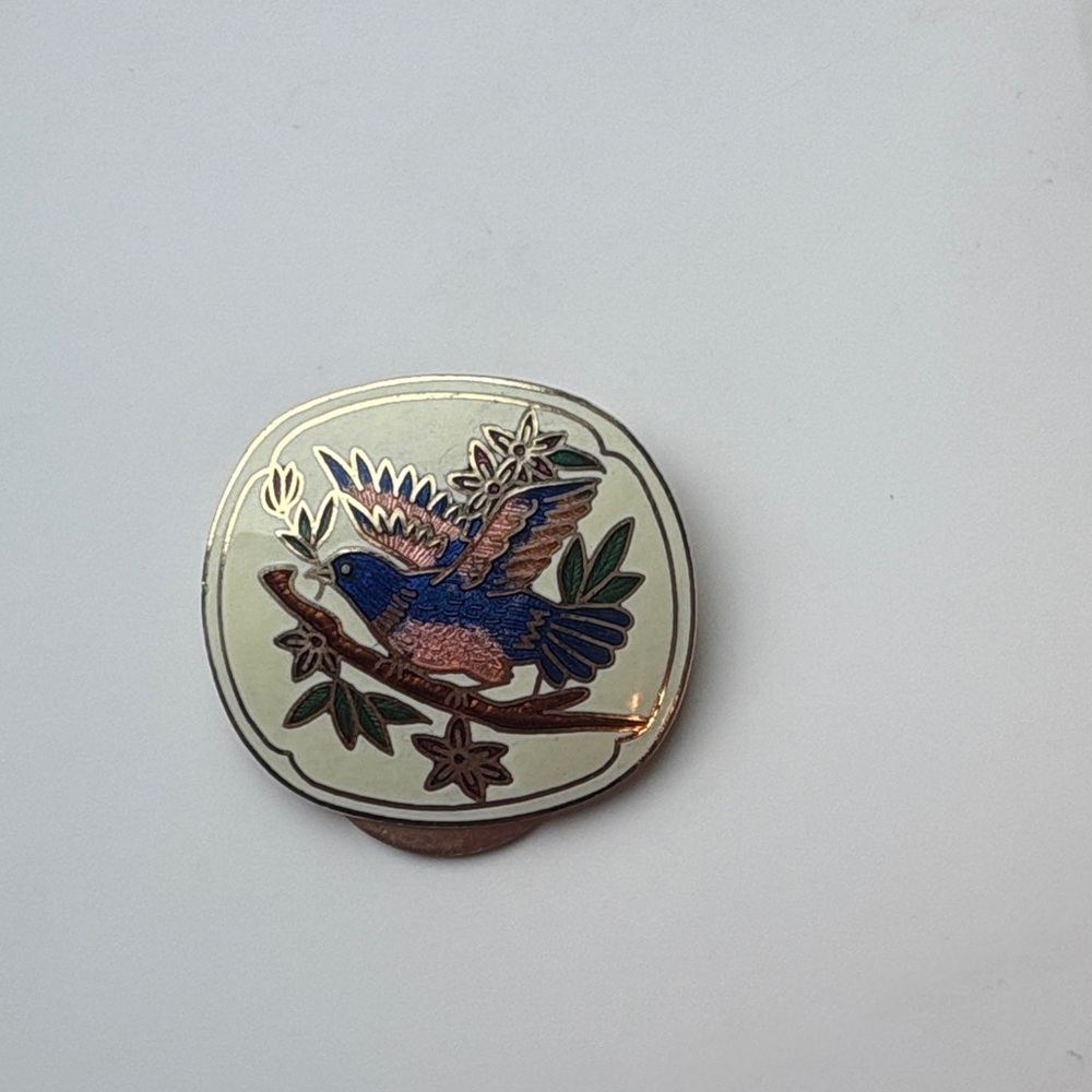 Antique Blue and Green Bird Enamel Pin/Scarf Clip